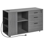 3-Drawer Mobile Wood File Cabinet with Power Strip – Gray — product photo