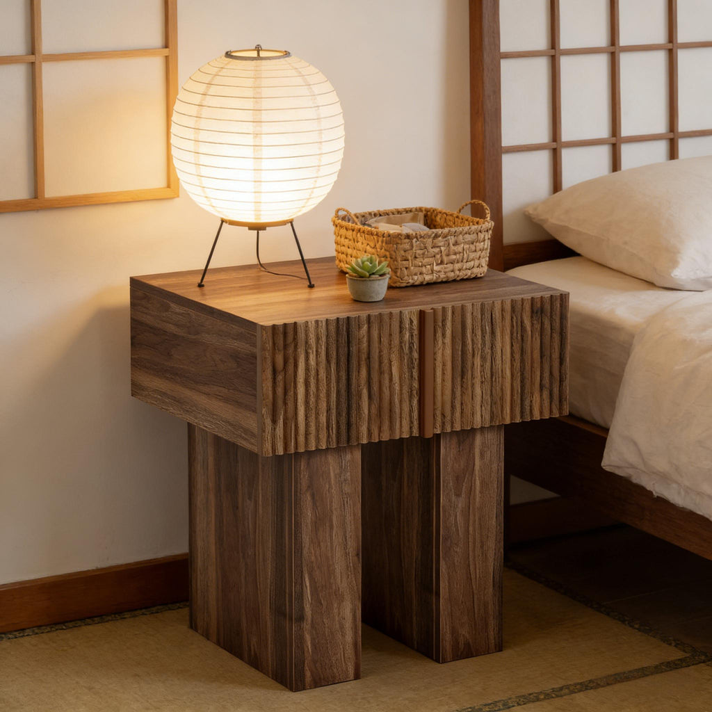 Storage Nightstand, Bedside Table – Rustic Brown — room view angled