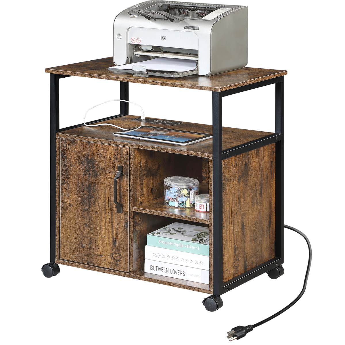 File Cabinet with USB Charging Ports, Printer Stand – Rustic Brown — product photo