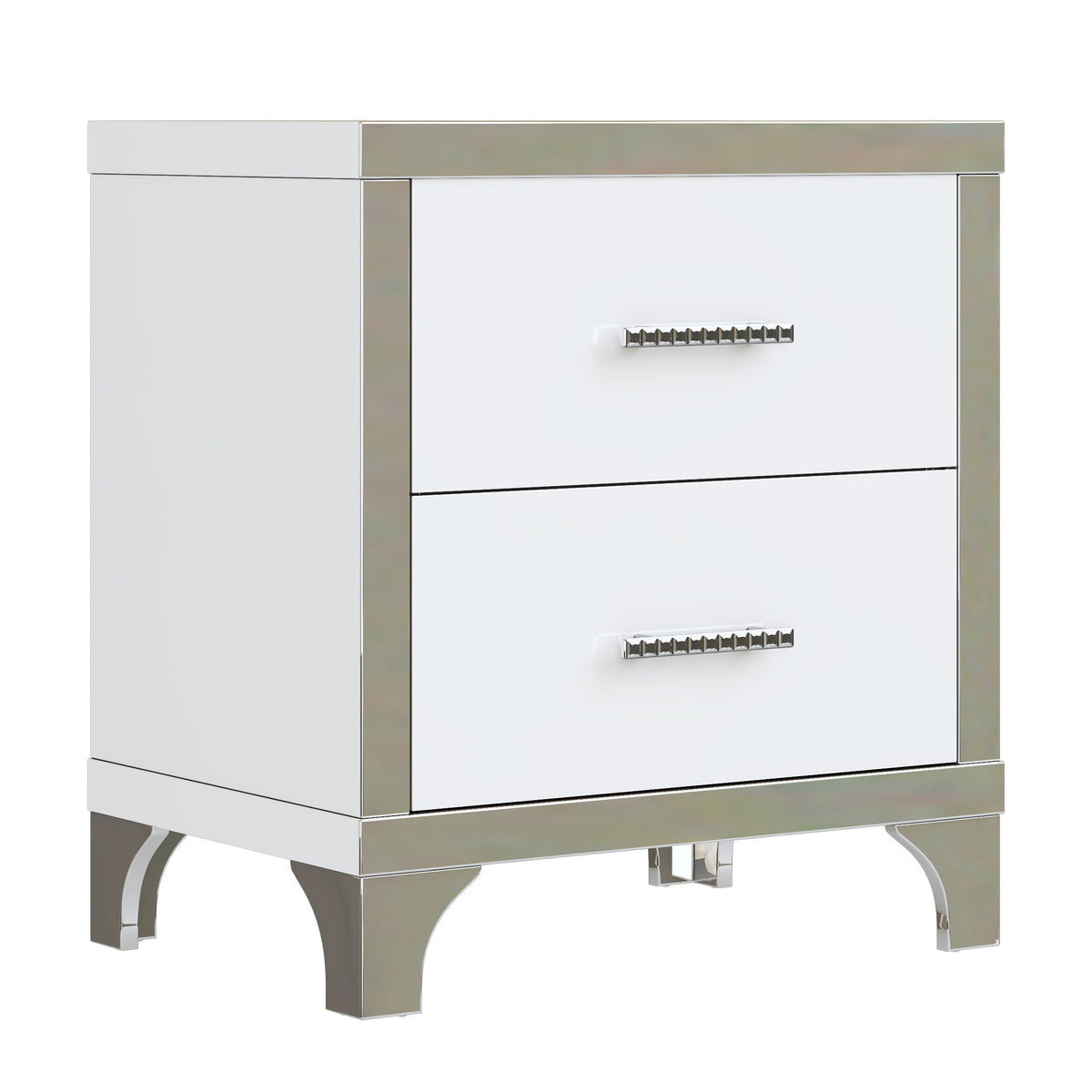 2-Drawer Mirrored Nightstand, High-Gloss – White — product photo