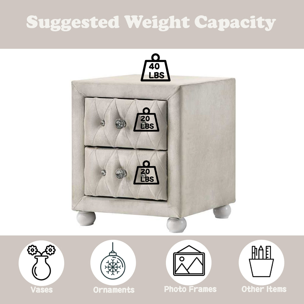 Upholstered Fabric Nightstand, Square – Beige — features