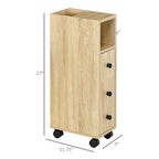 Compact Rolling Storage Cabinet with Drawer – Oak — dimensions