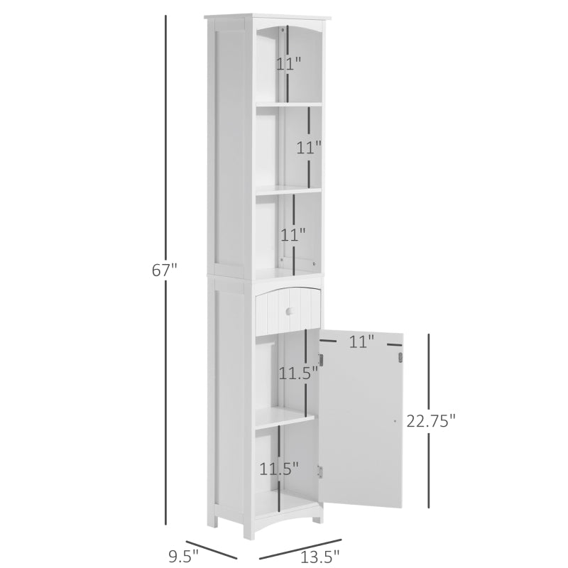 Tall Linen Tower Cabinet with Drawer – White — dimensions