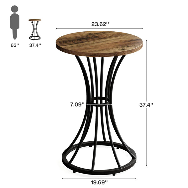 Round Bar Table for 2, Metal Frame – Brown — dimensions