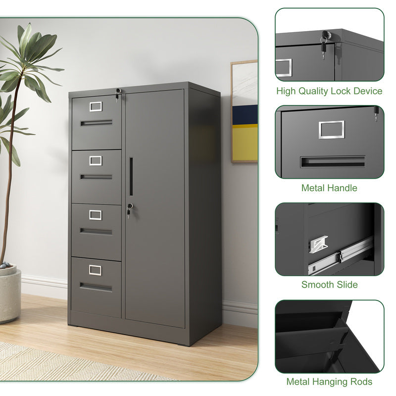 4-Drawer Vertical File Cabinet with Lock, Steel – Black — product photo