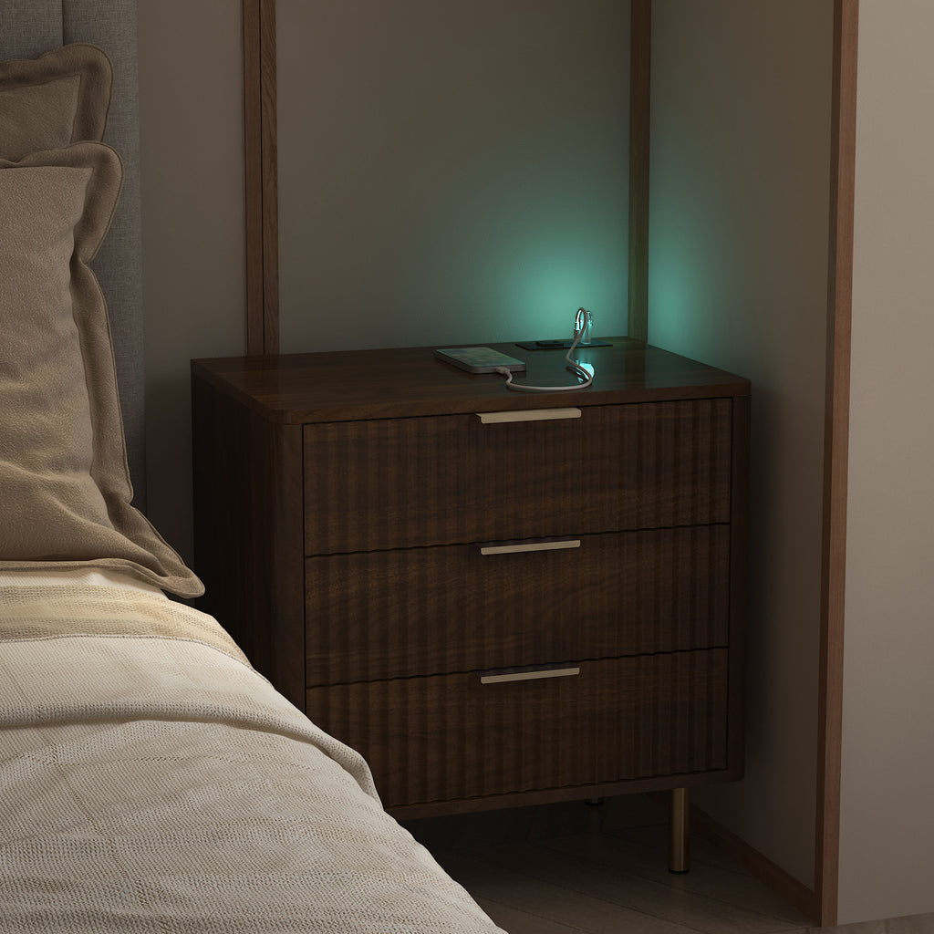 Nightstand with Charging Station & Night Light – Wood — room view wide