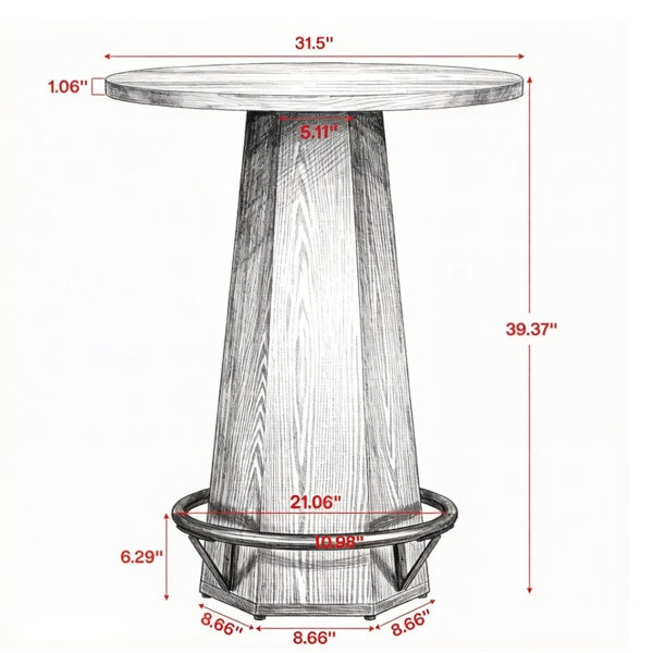 Round Bar Table, 31" Hexagonal Base – Black/Brown — dimensions