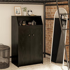 2-Door Storage Tower with Shelves – Black — room view angled