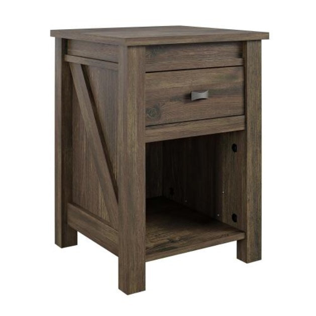 Rustic Nightstand with Storage, Farmhouse – Brown — product photo angled
