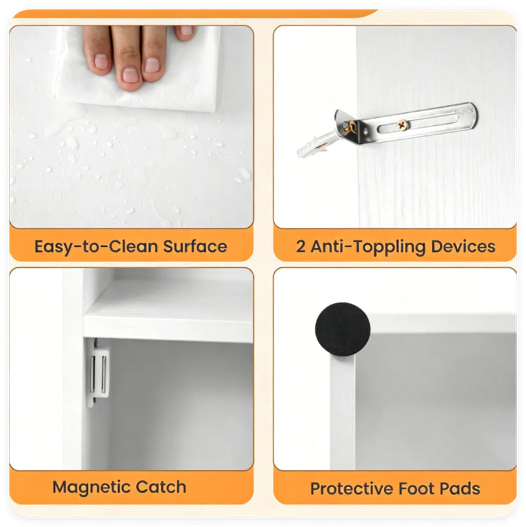 Narrow Bathroom Storage Cabinet with LED Light – White — features