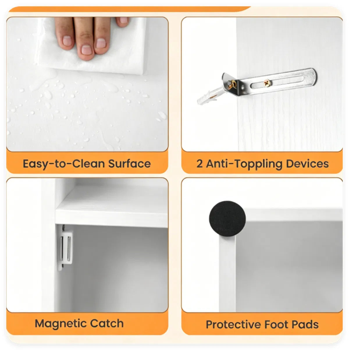 Narrow Bathroom Storage Cabinet with LED Light – White — features