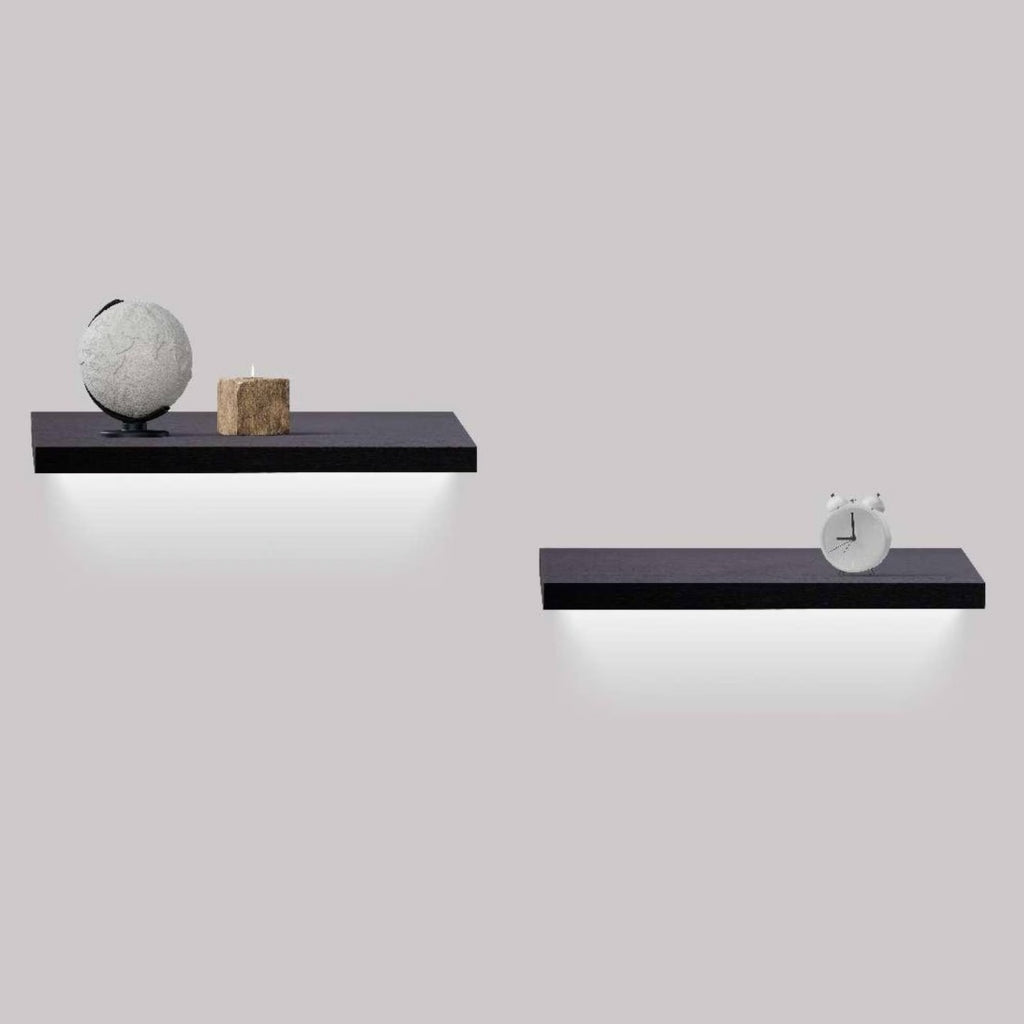18" Floating Wall Shelf with LED Light – Black — room view angled