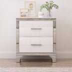 2-Drawer Mirrored Nightstand, High-Gloss – White — product photo
