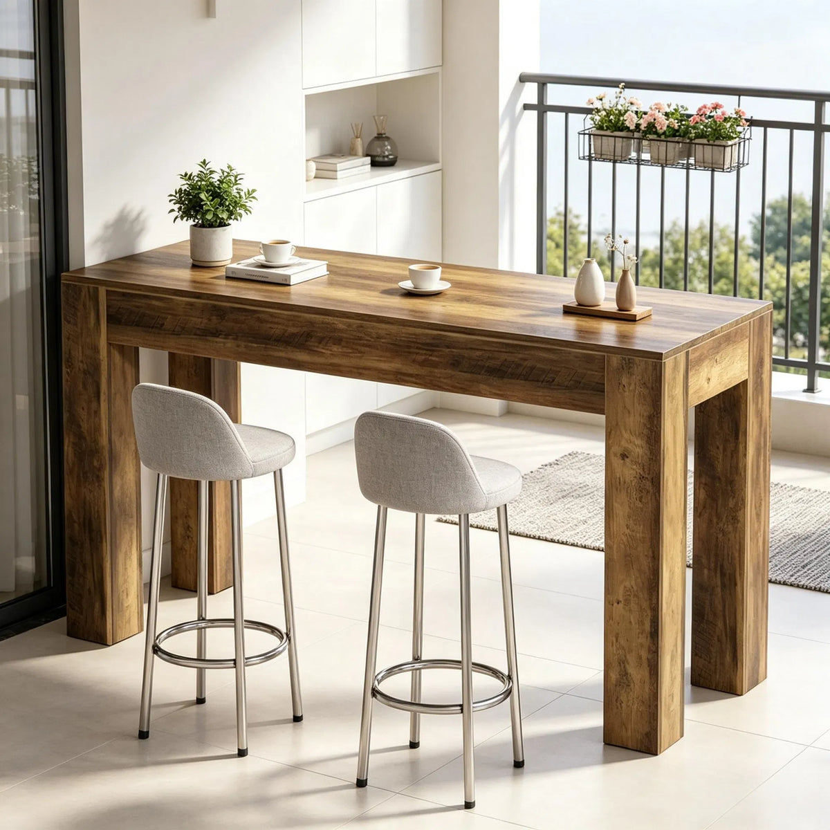 Farmhouse Bar Table, Counter-Height Wood — room view angled