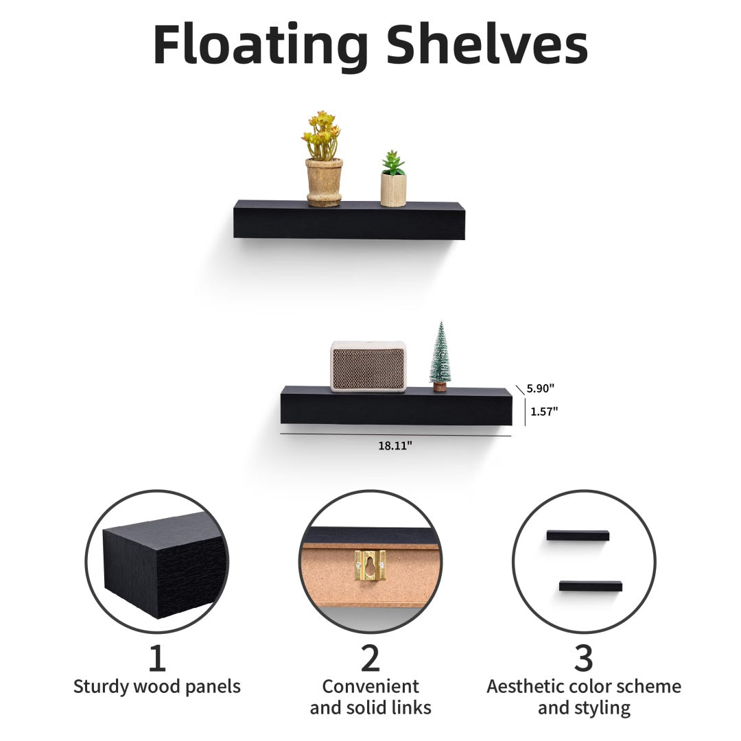 18" Floating Wall Shelf with LED Light – Black — features