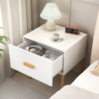 1-Drawer Nightstand with Wood Legs, Minimalist – White — room view