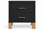 Fluted black nightstand — close-up of drawers, handles and fluted finish
