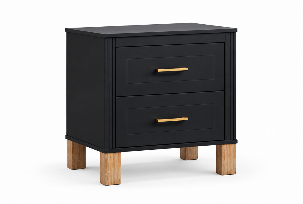 Fluted black nightstand, three-quarter studio view