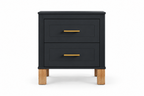 2-drawer fluted black nightstand with solid wood legs — front studio view