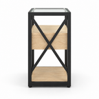 1 Piece Modern End Table With Drawer - Nightstand For Bedroom & Living Room, Natural Wood MDF & Tempered Glass Top, Industrial Style Side Table — studio side profile