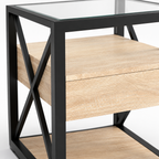 1 Piece Modern End Table With Drawer - Nightstand For Bedroom & Living Room, Natural Wood MDF & Tempered Glass Top, Industrial Style Side Table — studio detail