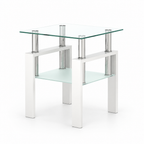 1-Piece Modern Tempered Glass Tea Table Coffee Table End Table, Square Table For Living Room, Transparent White — studio three-quarter