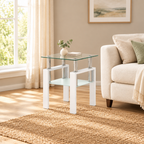 1-Piece Modern Tempered Glass Tea Table Coffee Table End Table, Square Table For Living Room, Transparent White — living room wide