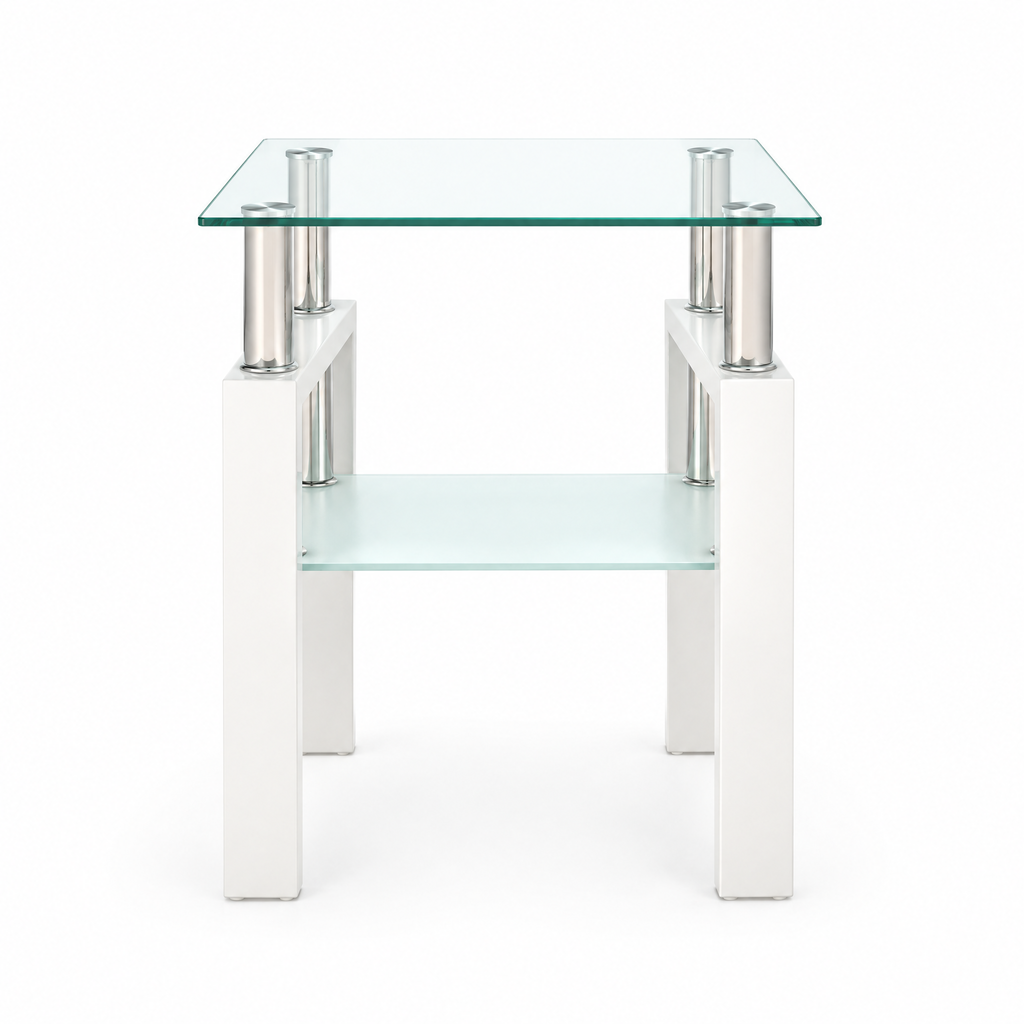 1-Piece Modern Tempered Glass Tea Table Coffee Table End Table, Square Table For Living Room, Transparent White — studio hero