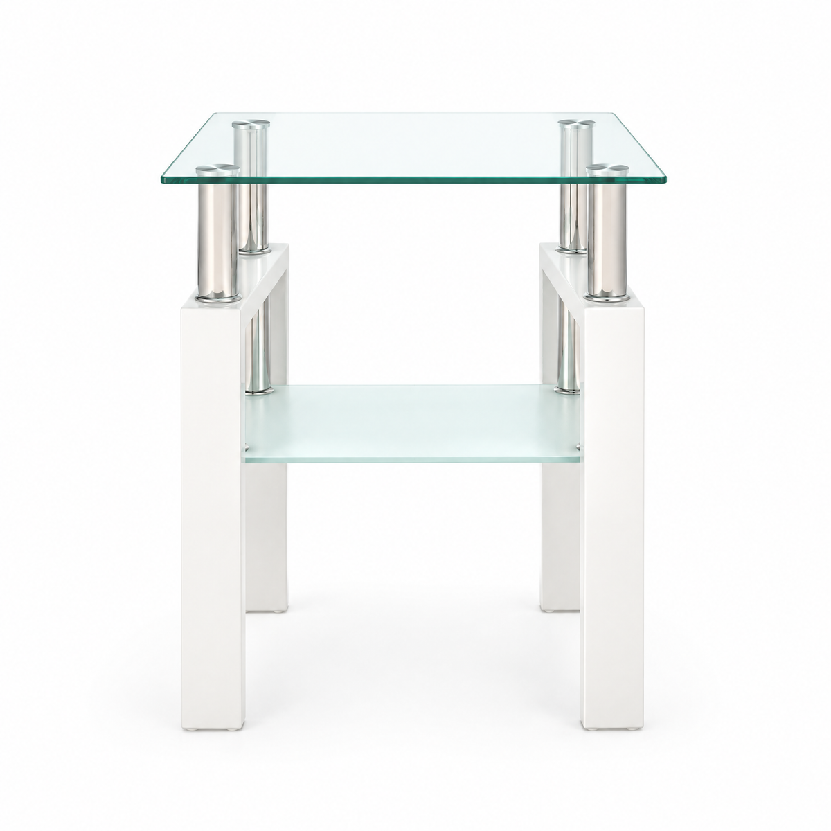1-Piece Modern Tempered Glass Tea Table Coffee Table End Table, Square Table For Living Room, Transparent White — studio hero