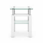 1-Piece Modern Tempered Glass Tea Table Coffee Table End Table, Square Table For Living Room, Transparent White — studio side profile
