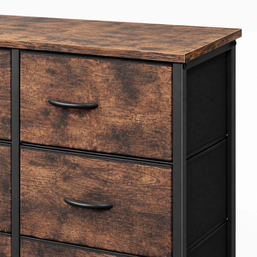 10-Drawer Fabric Dresser, LargeStorageTower for Bedroom, Closet, Living Room, Rustic Brown — studio detail