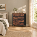 10-Drawer Fabric Dresser, LargeStorageTower for Bedroom, Closet, Living Room, Rustic Brown — bedroom wide