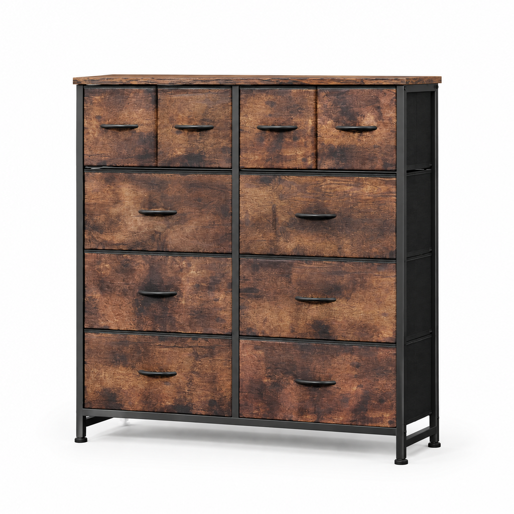 10-Drawer Fabric Dresser, LargeStorageTower for Bedroom, Closet, Living Room, Rustic Brown — studio hero