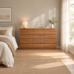 12 Drawers Double Dresser, Modern Wood Dresser Chest Of Drawers With Large Storage Space For Bedroom, Walnut — bedroom wide