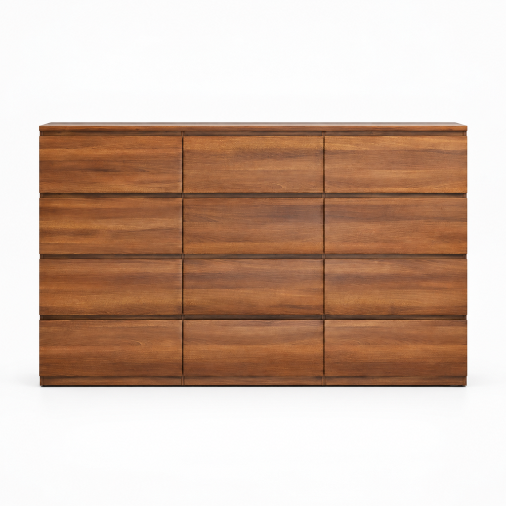 12 Drawers Double Dresser, Modern Wood Dresser Chest Of Drawers With Large Storage Space For Bedroom, Walnut — studio hero