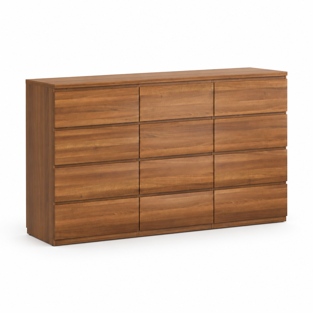 12 Drawers Double Dresser, Modern Wood Dresser Chest Of Drawers With Large Storage Space For Bedroom, Walnut — studio three-quarter