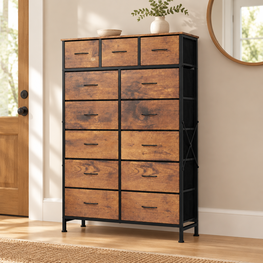13-in Fabric Drawer Storage Tower, 56.7-inch Tall Organizer — entryway front
