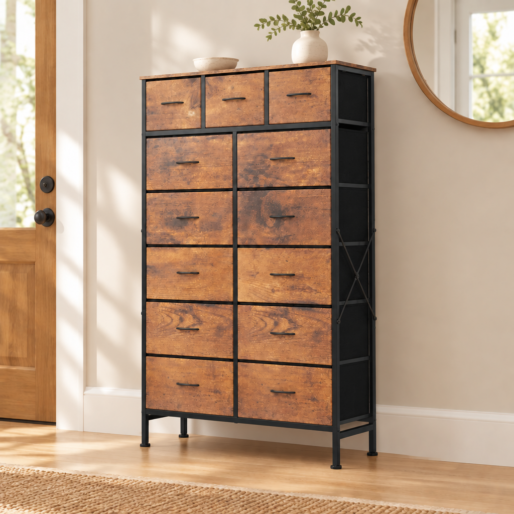 13-in Fabric Drawer Storage Tower, 56.7-inch Tall Organizer — entryway three-quarter right