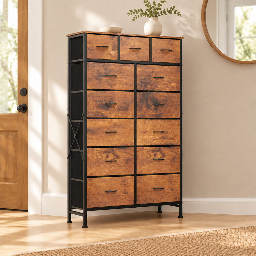 13-in Fabric Drawer Storage Tower, 56.7-inch Tall Organizer — entryway three-quarter left