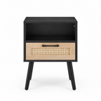 15.75  Rattan End Table With  Drawer And Solid Wood Legs, Modern Nightstand, Side Table For Living Room, Bedroom, Black — studio hero