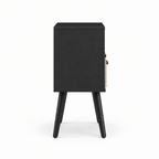15.75  Rattan End Table With  Drawer And Solid Wood Legs, Modern Nightstand, Side Table For Living Room, Bedroom, Black — studio side profile