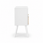 15.75  Rattan End Table With  Drawer And Solid Wood Legs, Modern Nightstand, Side Table For Living Room, Bedroom, White — studio side profile
