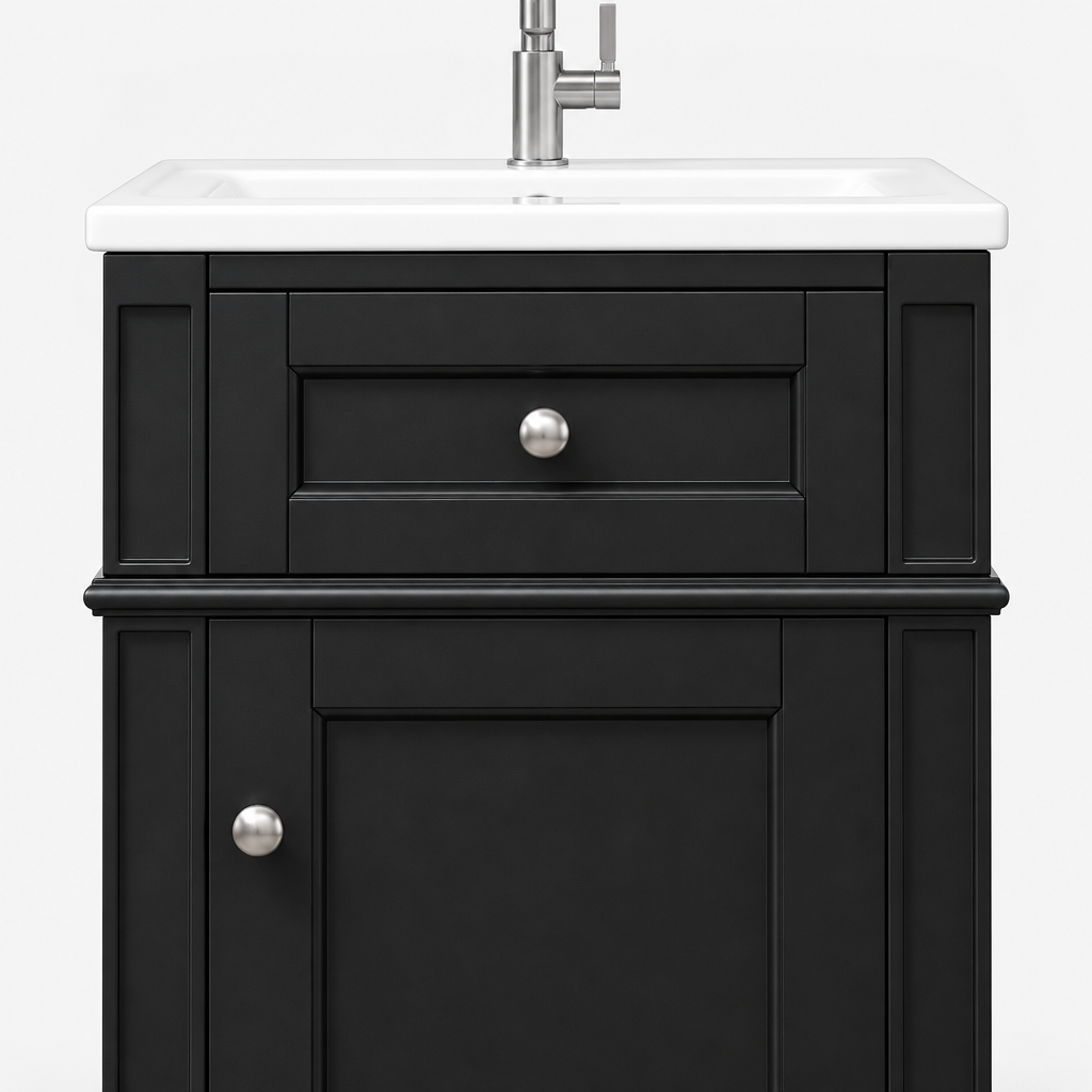 16-inch Bathroom Vanity With Ceramic Sink, Freestanding Single Vanity Set With Soft Closing Door, Adjustable Shelf, French Style, Solid Feet, Black — studio detail
