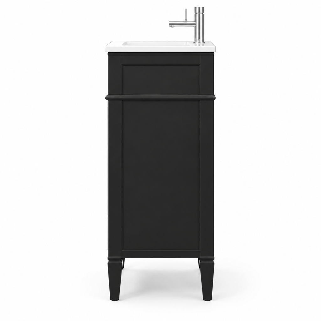 16-inch Bathroom Vanity With Ceramic Sink, Freestanding Single Vanity Set With Soft Closing Door, Adjustable Shelf, French Style, Solid Feet, Black — studio side profile
