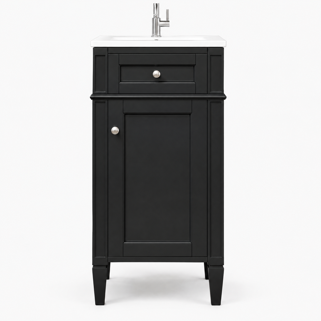 16-inch Bathroom Vanity With Ceramic Sink, Freestanding Single Vanity Set With Soft Closing Door, Adjustable Shelf, French Style, Solid Feet, Black — studio hero