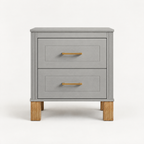 2 Drawer Nightstand, Premium Wood Storage With Elegant Fluted Design, Solid Wood Legs Nightstand With Metal Handle, Tall Bedside Table For Bedroom Living Room,Gray — studio hero