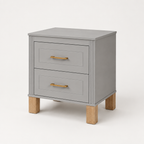 2 Drawer Nightstand, Premium Wood Storage With Elegant Fluted Design, Solid Wood Legs Nightstand With Metal Handle, Tall Bedside Table For Bedroom Living Room,Gray — studio three-quarter