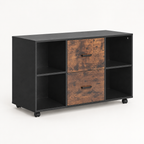 2 Drawer Wooden File Cabinet, Mobile Filing Cabinet With Open Shelves, Lateral Rolling File Storage With Lockable Wheels, Modern Free Standing Printer Stand For Home, Office, School, Black — studio side profile