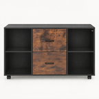 2 Drawer Wooden File Cabinet, Mobile Filing Cabinet With Open Shelves, Lateral Rolling File Storage With Lockable Wheels, Modern Free Standing Printer Stand For Home, Office, School, Black — studio hero