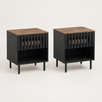 2 Set Nightstands With Grille Striped Doors, Mid Century Modern Nightstand, Bedside Table With Slatted Drawer Decor, End Tables Bedroom With Metal Legs, Night Stand For Bedroom — studio three-quarter